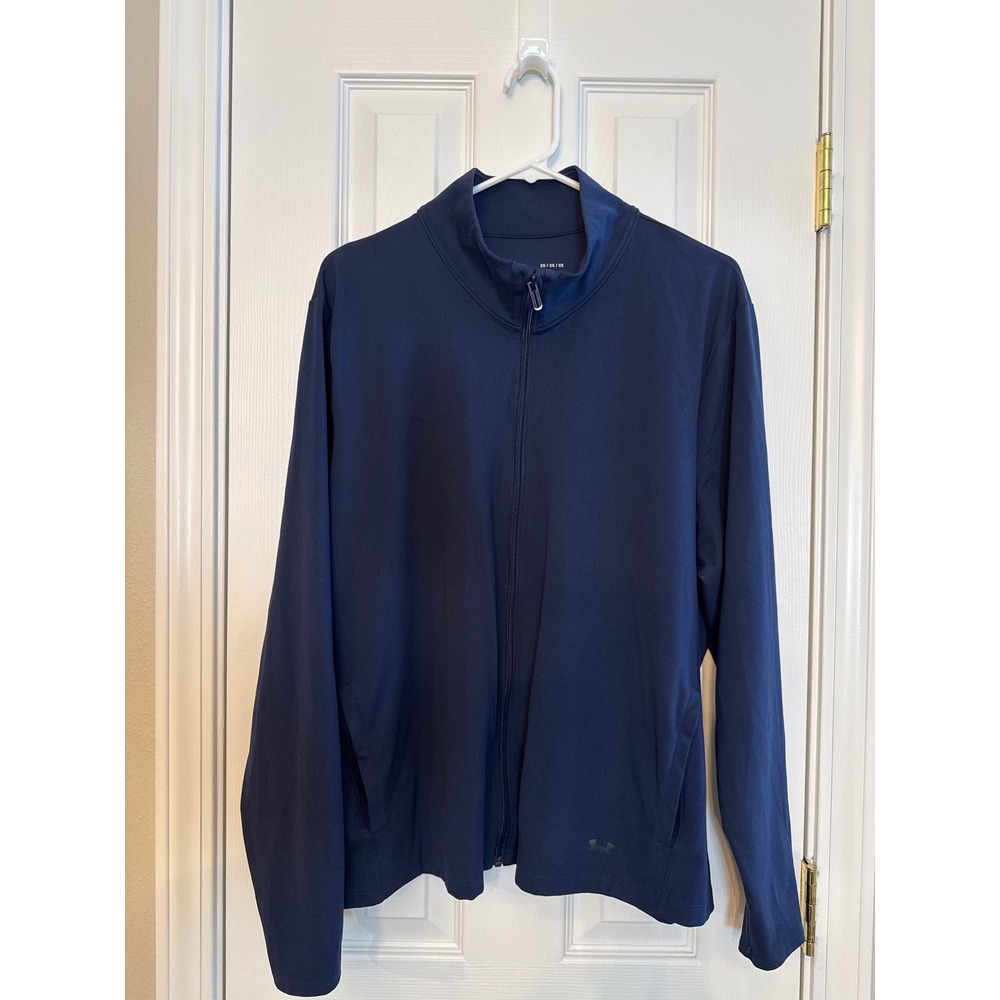 Under Armour Men 2XL Navy Full Zip Track Jacket Fitted 1369490 Athletic